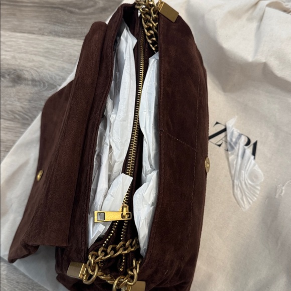 Zara leather chocolate brown leather shoulder bag purse - Picture 14 of 14
